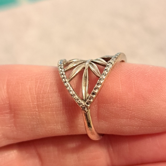 Pandora sz 6 tropical palm leaf ring 925 ALE 52 sterling silver CZ - Picture 8 of 12